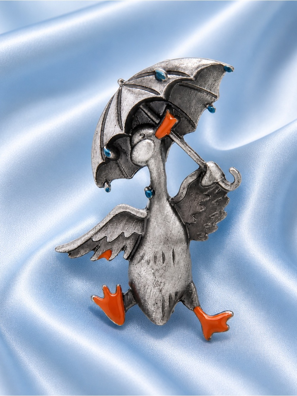 Cute Silver Duck Brooch